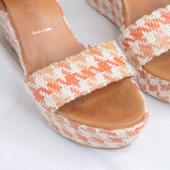 Ron White Houndstooth Tweed Woven Platform Wedge Sandals Sz 9 - Picture 6 of 9